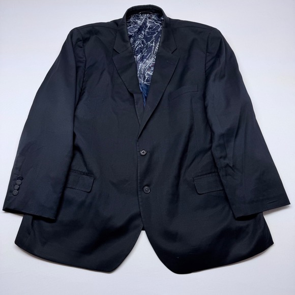 Nautica Mens 52R Navy Blue Textured Two Button Blazer Jacket Nautical Map Lining